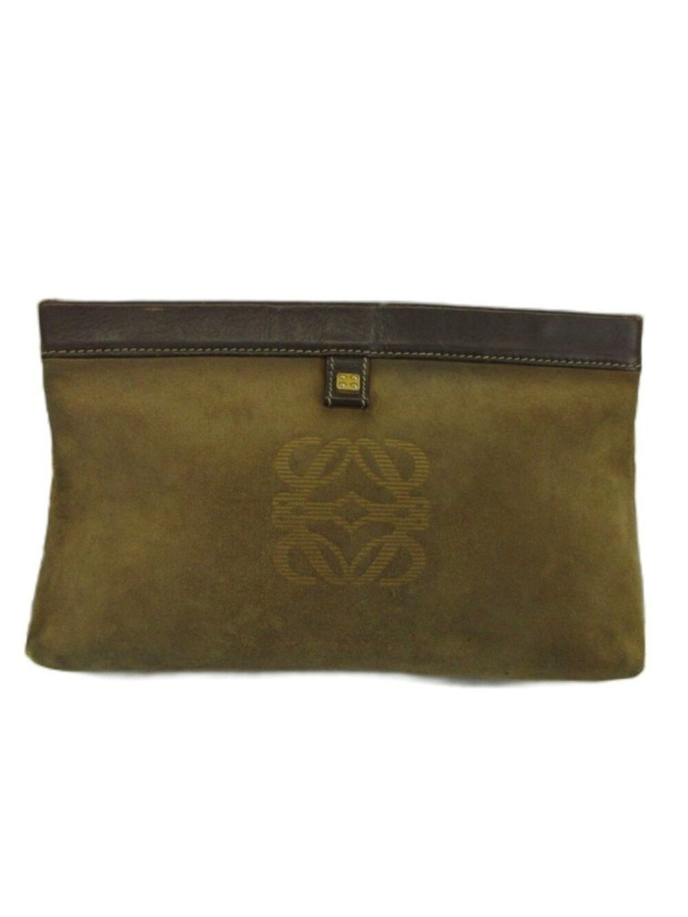 Loewe Vintage Clutch Suede Leather Anagram Embossed Brown